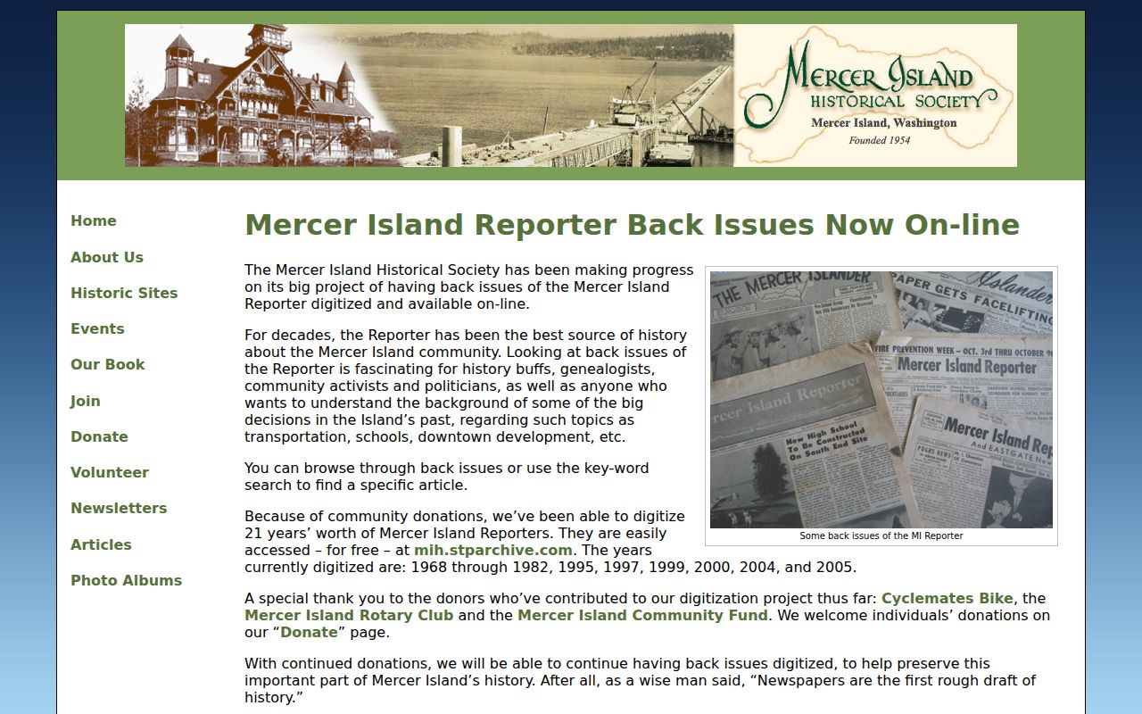 Mercer Island Reporter digitized archive for historical residents directory research
