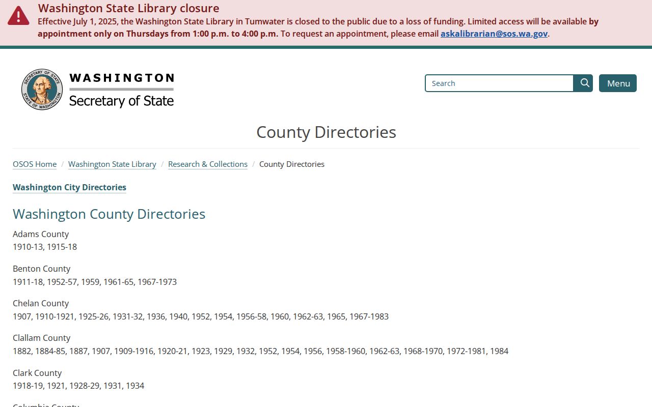 Mercer Island city directory holdings at the Washington State Library